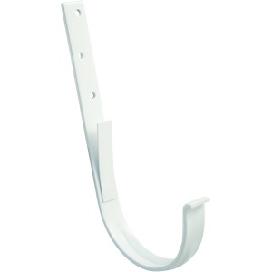 Weißes Marley Rinneneisen RG 100, verzinkt und kunststoffbeschichtet, zur Montage von Dachrinnen.