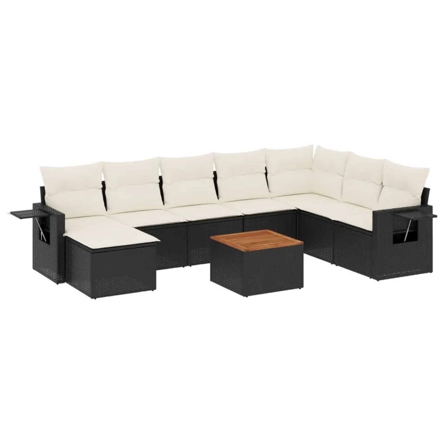 vidaXL 9-Tlg Garten-Sofagarnitur mit Kissen Schwarz Poly Rattan 3224698