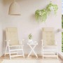 Zwei beige Hochlehner Auflagen aus Oxford-Gewebe für Gartenstühle.