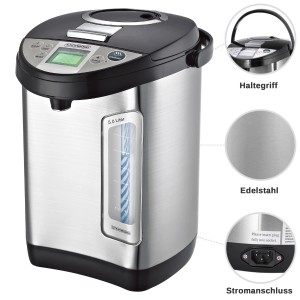 Steinborg SB-2015 Thermopot: 5 Liter Edelstahl-Wasserkocher mit Display.