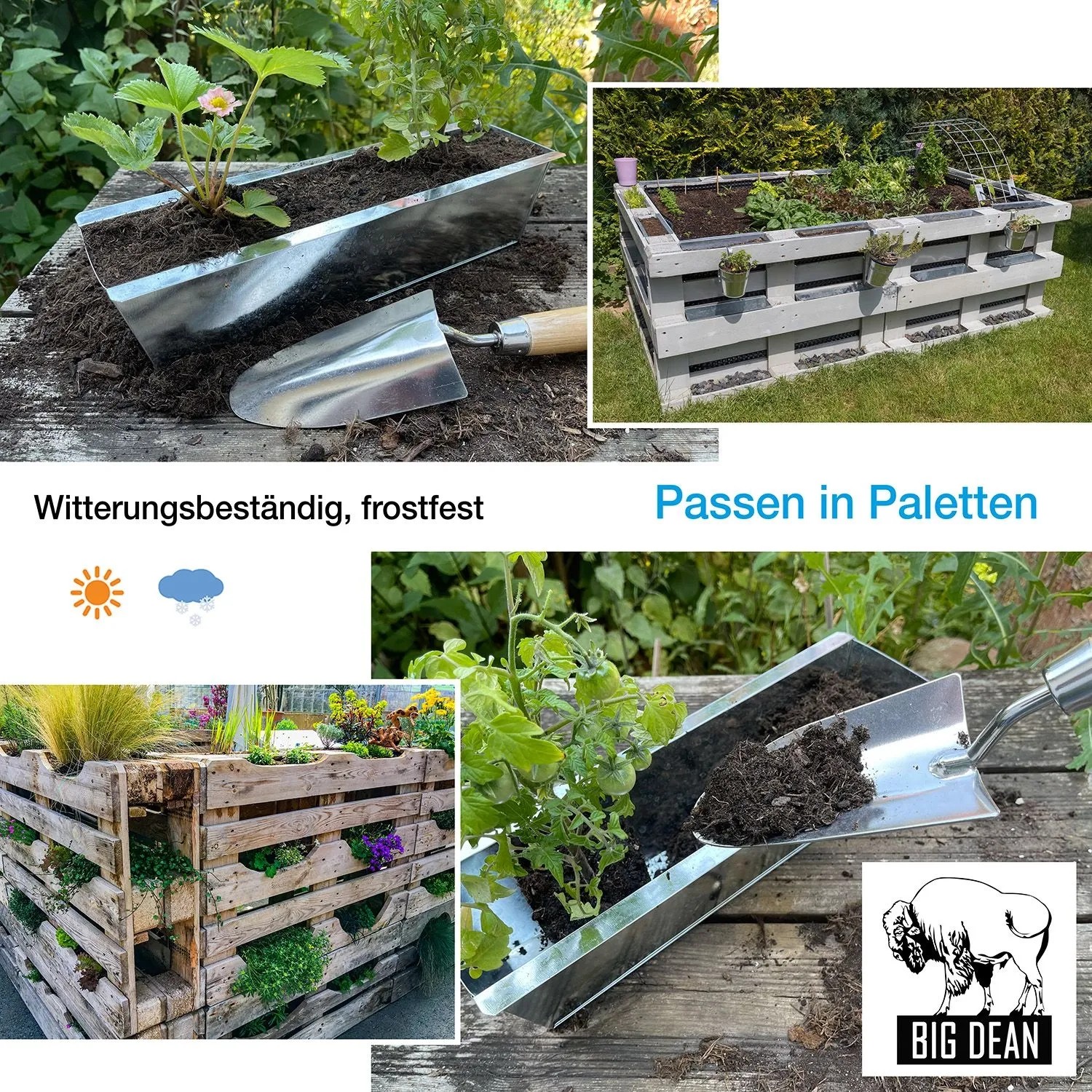 BigDean 10er Set Zink Paletten Blumenkästen Einsatz 38cm Groß Silber Aus Metall Verzinkt Zinkkasten Pflanzkasten Balkonkasten Blumentopf Für_5