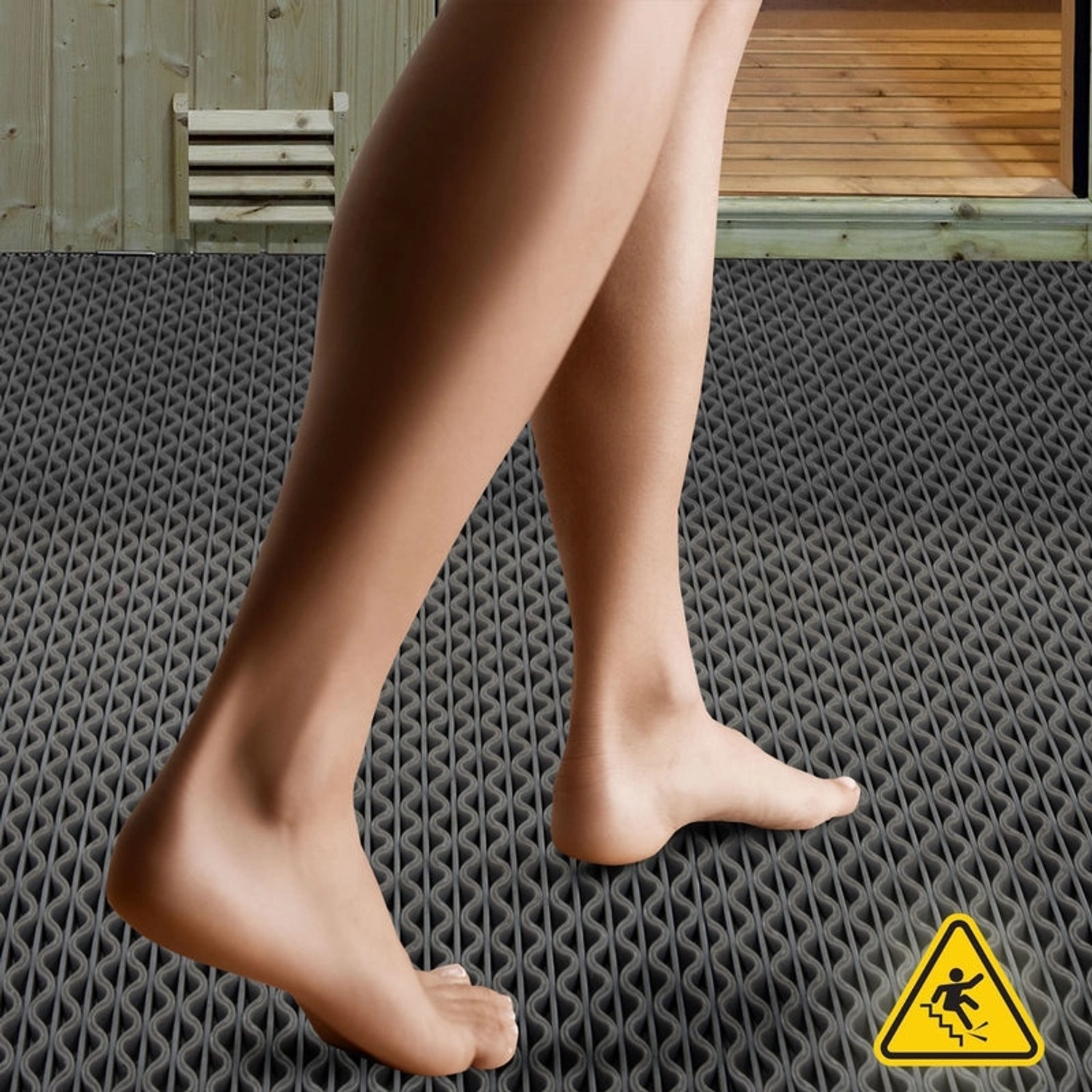 Graue KARAT Hygienematte 90x50 cm für Barfußzonen, UV-beständig und rutschfest.