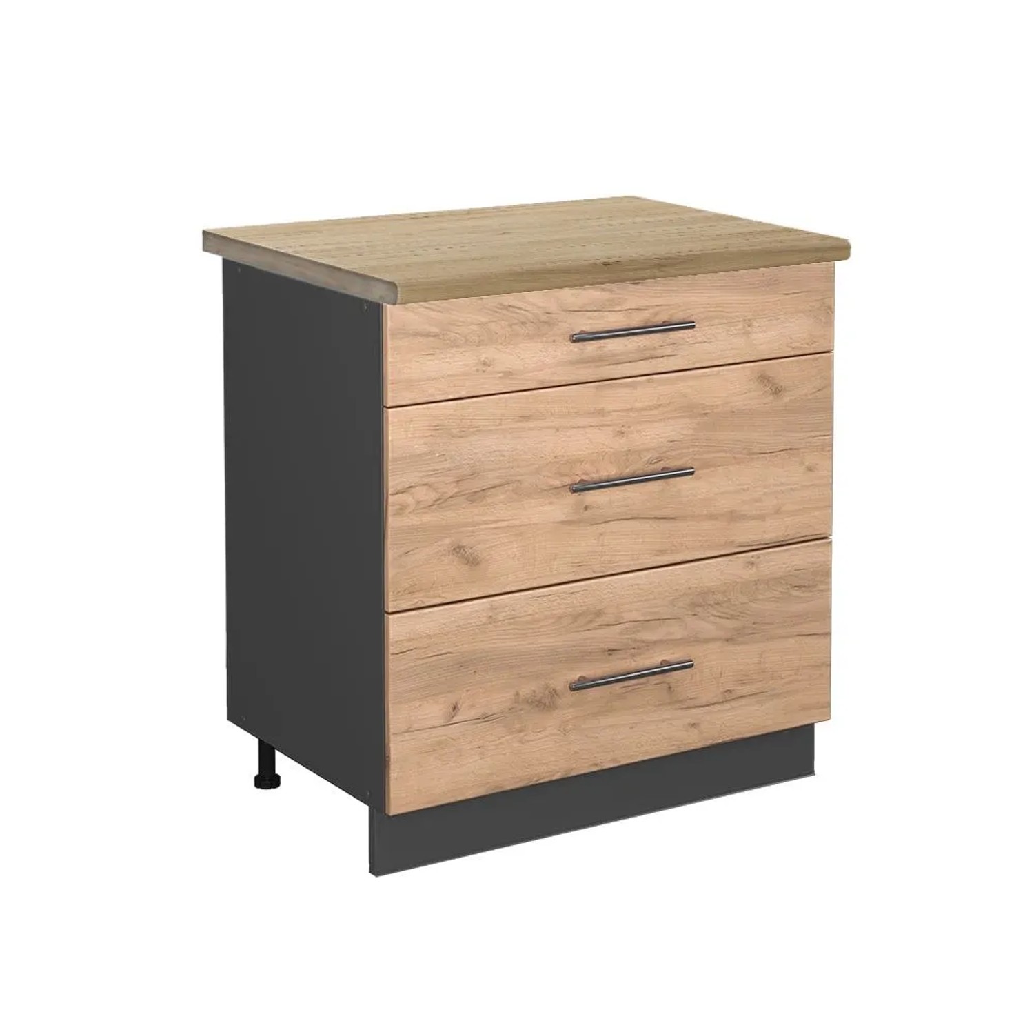 Vicco Küchenunterschrank Fame-Line Goldkraft Eiche Anthrazit 80 cm mit 3 Schubladen AP Eiche