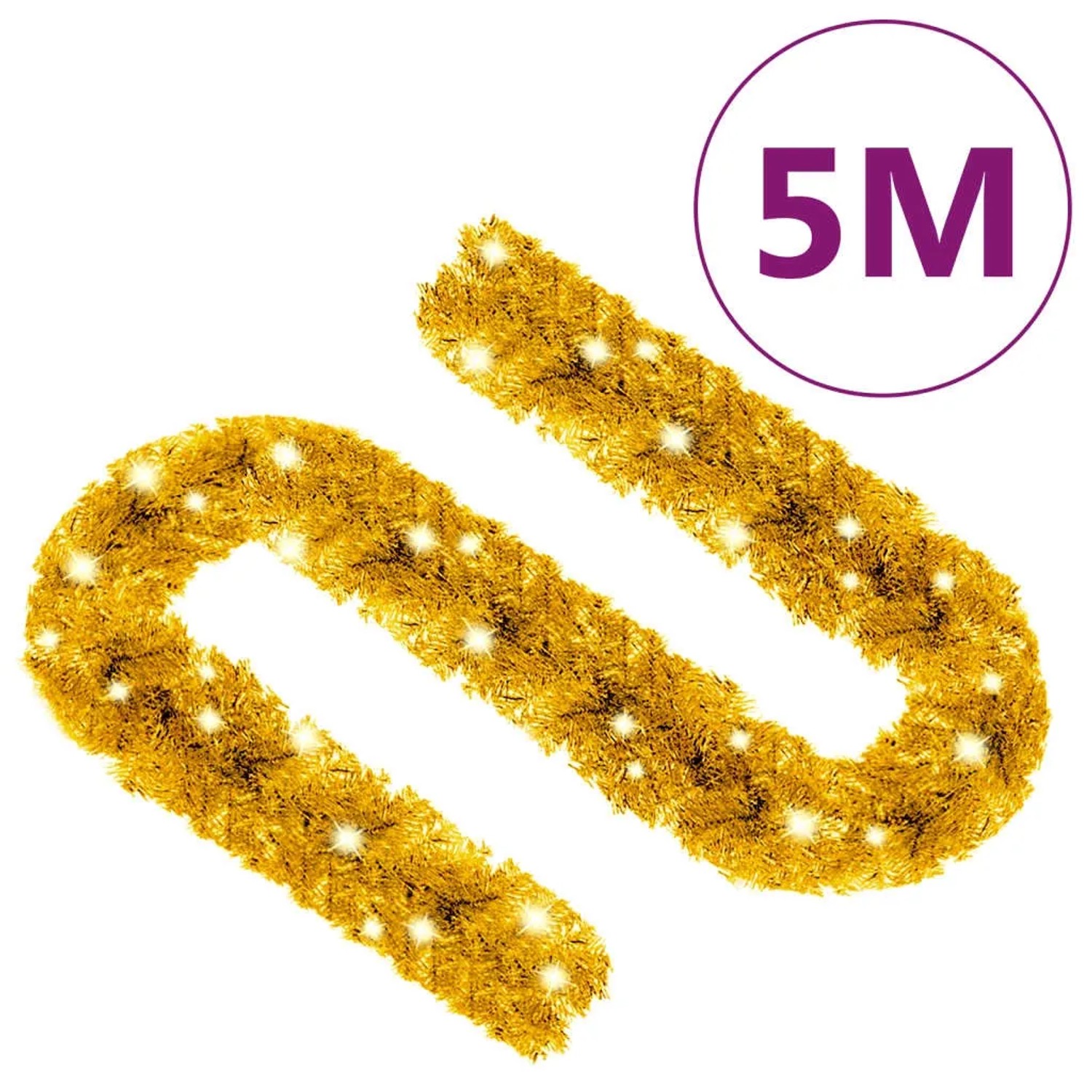Goldene, leuchtende LED-Weihnachtsgirlande, 5 m lang, in welliger Form. Festliche Dekoration für Ihr Zuhause.