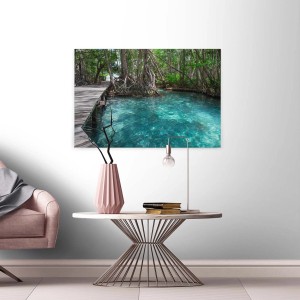 Leinwandbild Urwald und See: Türkis-grünes Dschungel-Motiv als Wanddekoration für Wohnräume.