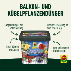 Compo Balkon- und Kübelpflanzendünger 1,2kg im Eimer für üppige Blüten.