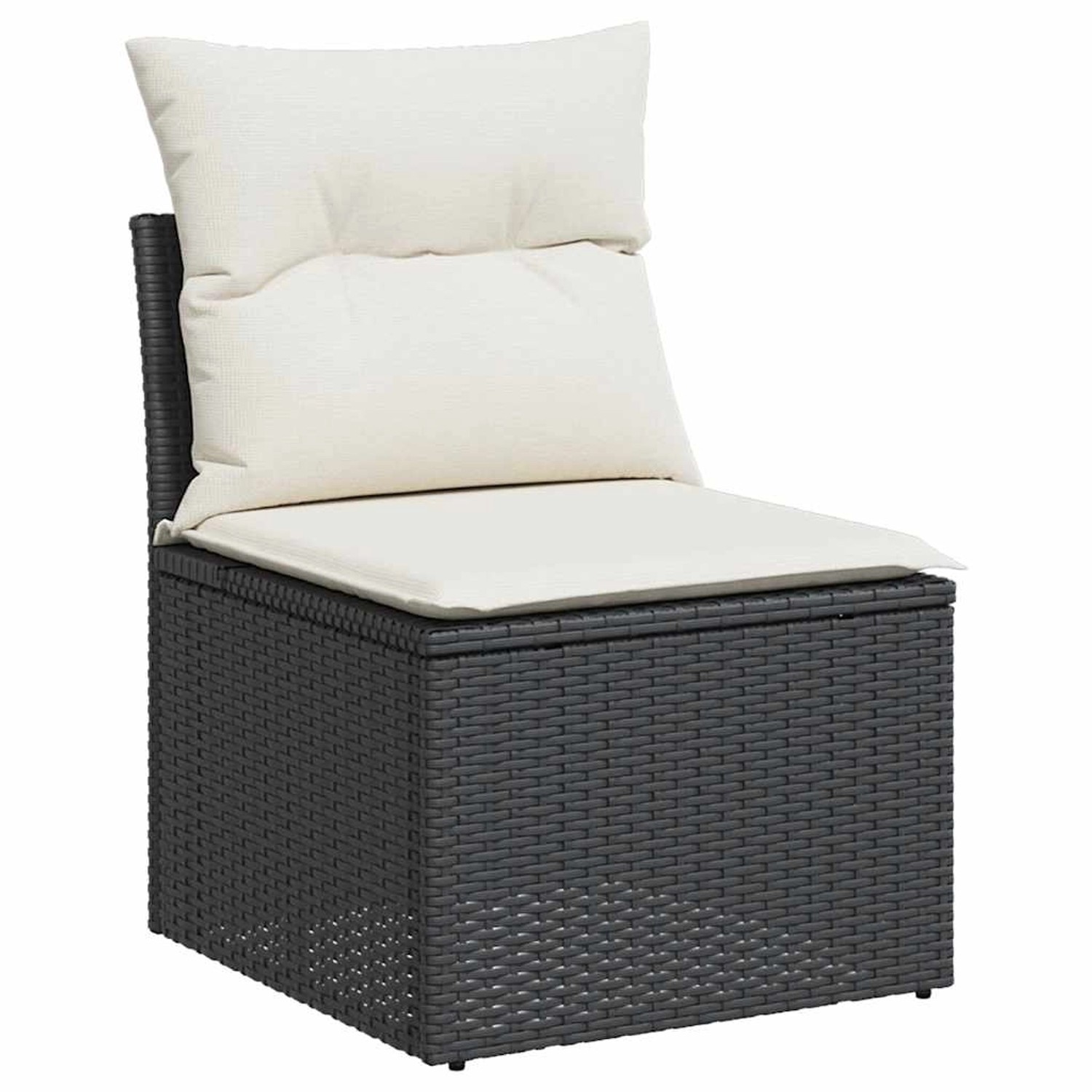 Schwarzes Gartensofa aus Rattan mit cremefarbenen Kissen, Teil der vidaXL 7-tlg. Sofagarnitur.