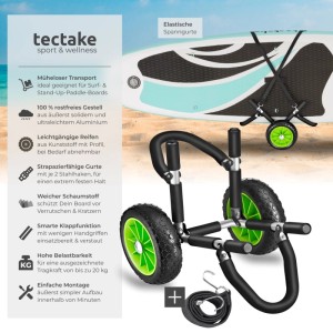 Tectake Surfboard Transportwagen Wavewheel Klappbar Rostfreies Aluminium 1 70 x 42 x 48 50 cm Schwarz Grün