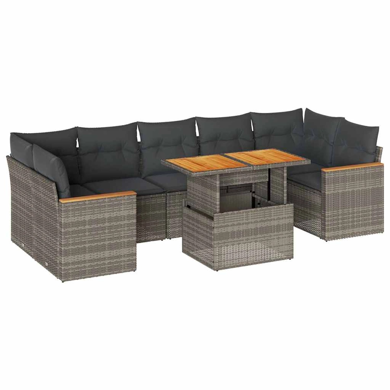 vidaXL 8-Tlg Garten-Sofagarnitur mit Kissen Grau Poly Rattan Akazie 3327462