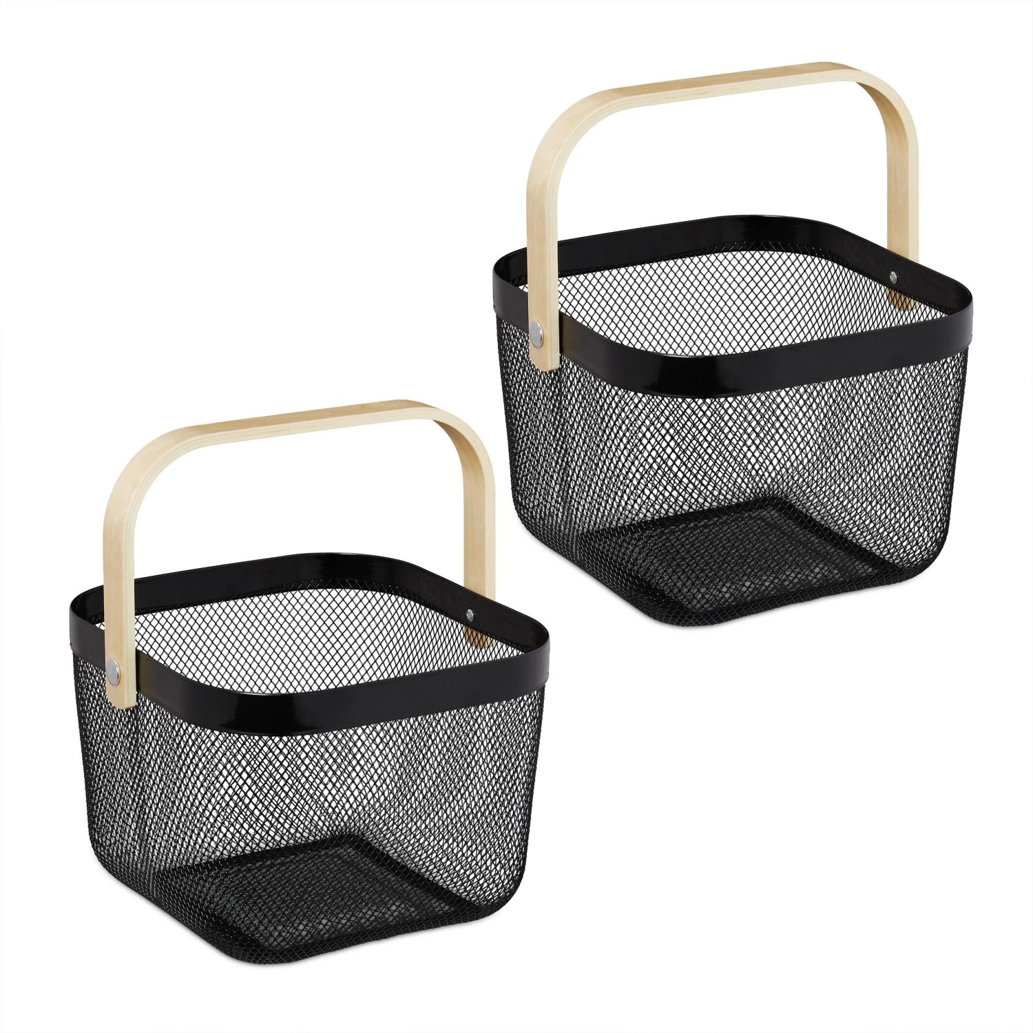 Relaxdays Drahtkorb 2er Set Metall Schwarz mit Henkel 17,5 cm x 26 cm x 24,5 cm je 500 g