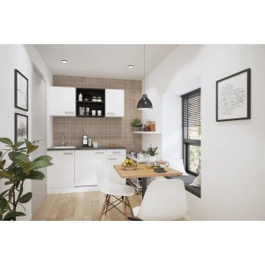OPTIFIT Oslo214 Miniküche 150 cm Weiß mit Spüle und Kühlschrank. Kompakte Einbauküche.