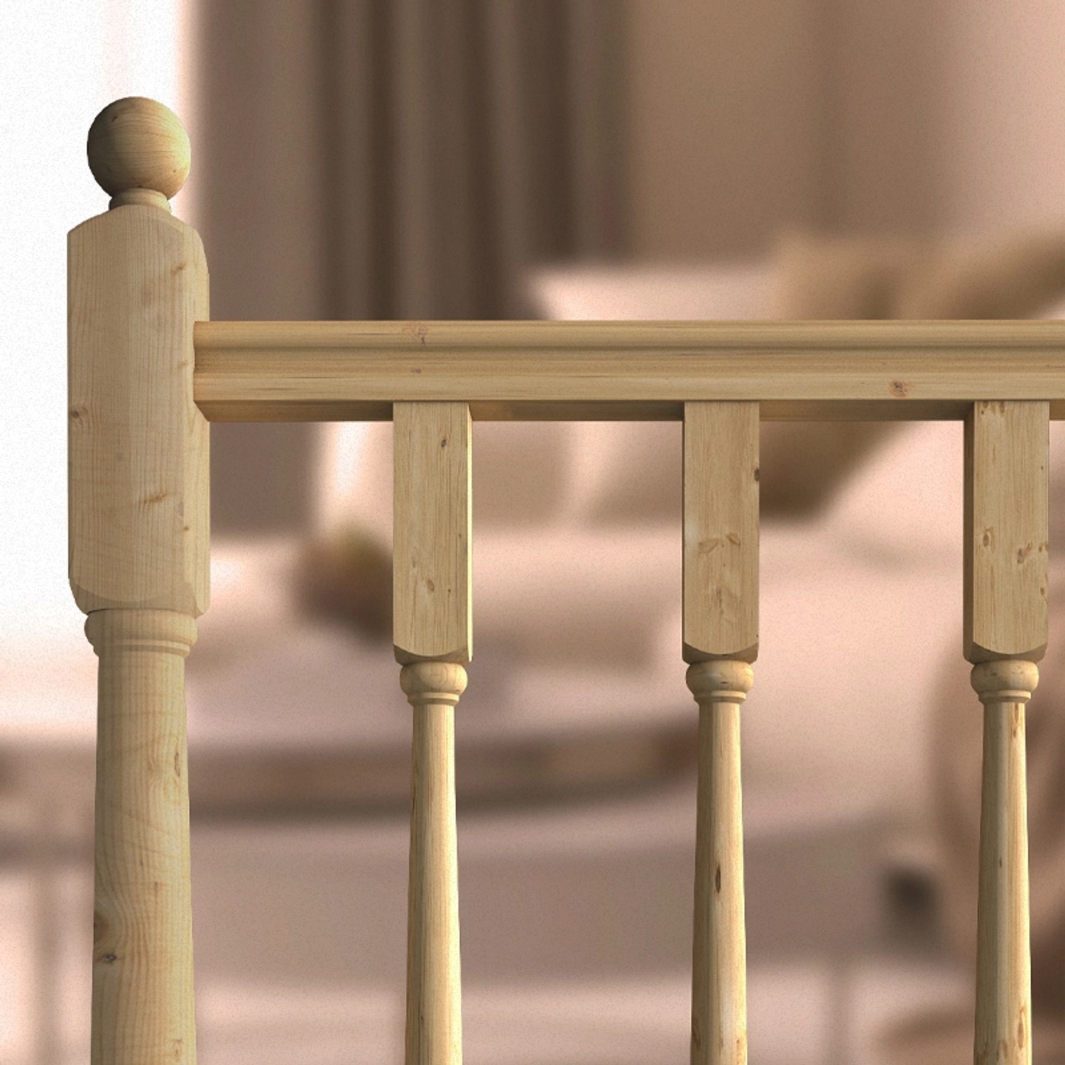 Kordo Geländerpfosten-Set aus Fichte Royal für 2m Holzgeländer, Detailansicht.