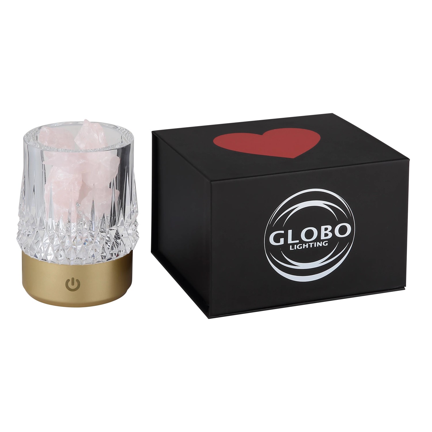 Globo Tischleuchte Lizzy gold mit Deko-Steinen und Geschenkbox.