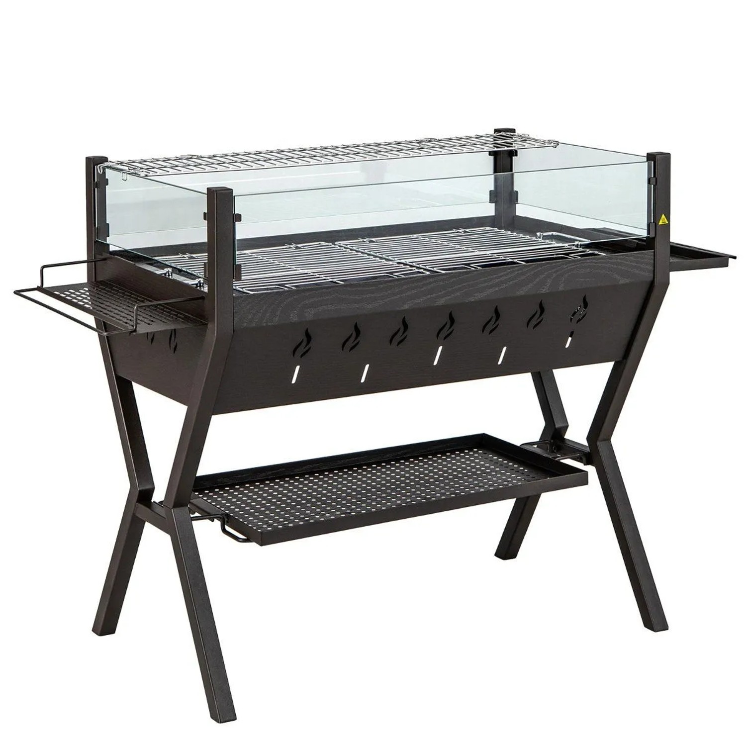 COSTWAY Holzkohlegrill mit Windschutz Würzregalen & Ablage Campinggrill