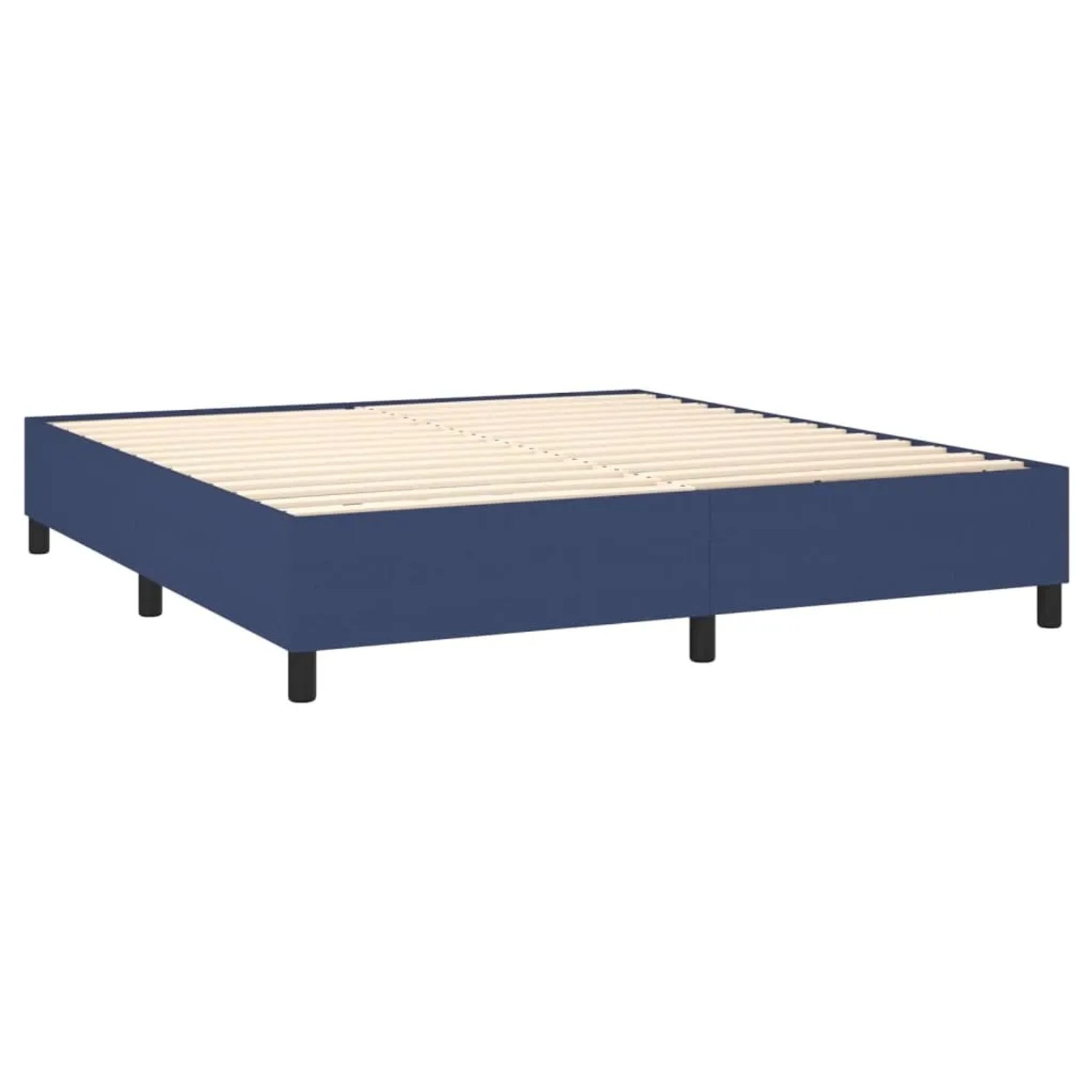 Blaues Boxspringbett 180x200 cm mit Lattenrost, ohne Kopfteil und Matratze.