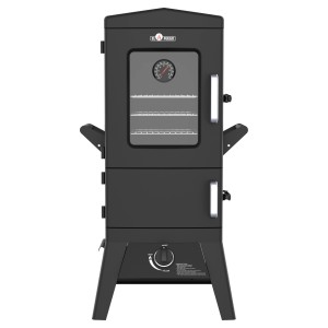 Schwarzer El Fuego Gasgrill/Smoker Portland W2 mit Glasfenster und Thermometer.