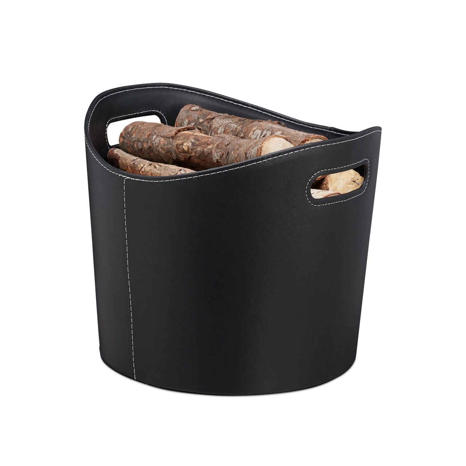 Relaxdays Kaminholzkorb Kunstleder Schwarz mit Tragegriffen 31,5 cm x 39,5 cm x 38 cm 1,3 kg