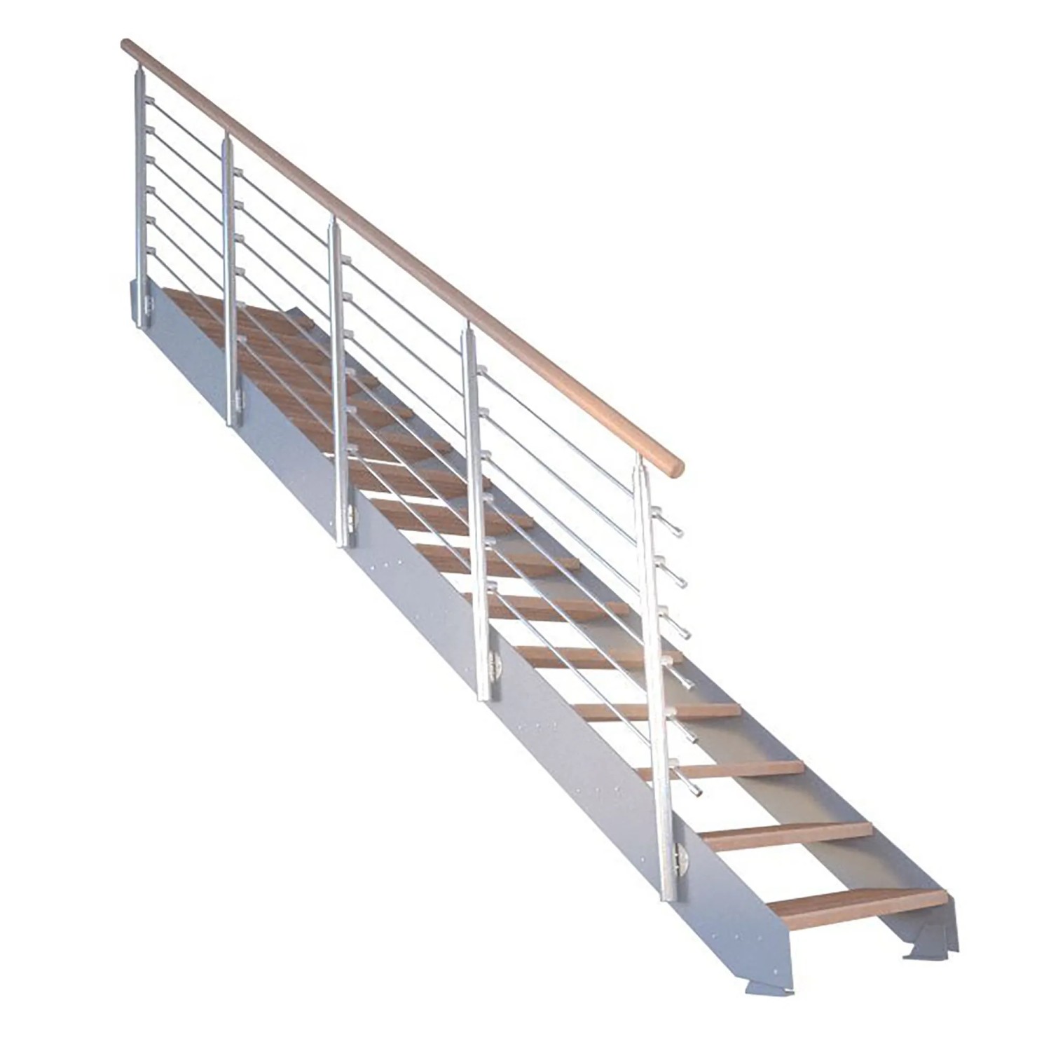 Treppe Kos 14 Stufen Eiche Natur 87 cm Design-Geländer Grau FSC® günstig online kaufen