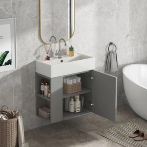 PXloue Badmöbel Set 55 cm mit Waschbecken Waschtischunterschrank hängend Grau für Gäste WC