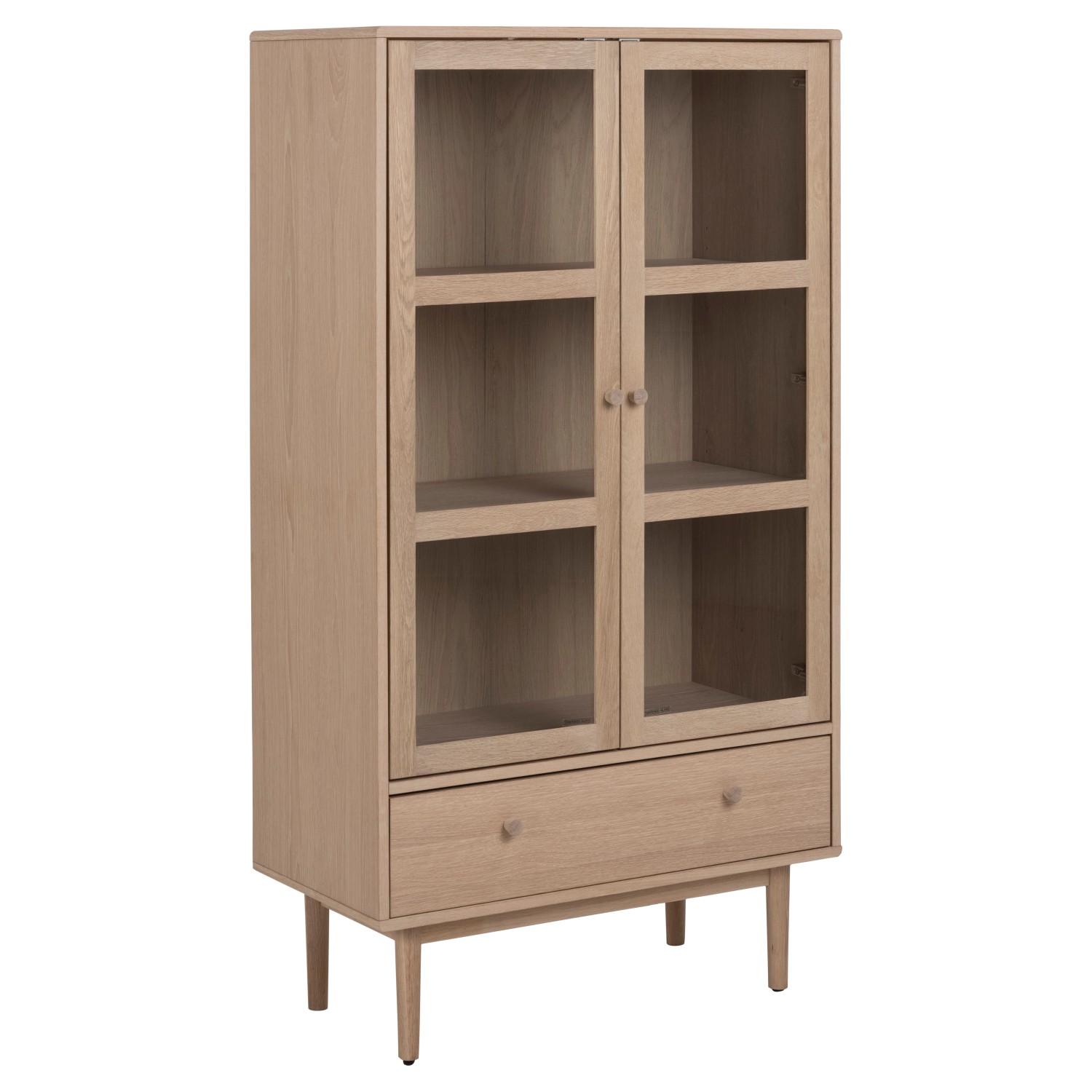 ebuy24 Aston Vitrinenschrank mit 2 Glastüren und 1 Schublade Weiß Geölt EichenDekor