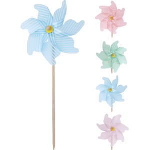Windmühle, 55 cm, Streifenmuster, 4-fach sortiert, Gartendeko in verschiedenen Farben.