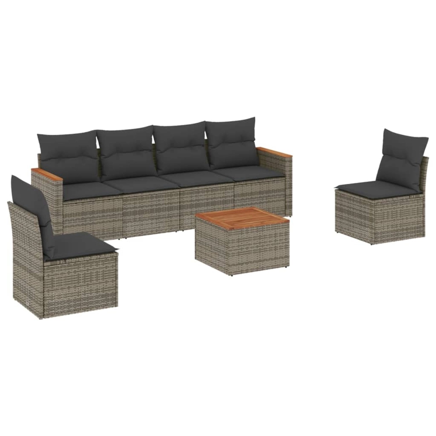 vidaXL 7-Tlg Garten-Sofagarnitur mit Kissen Grau Poly Rattan 3225871 günstig online kaufen