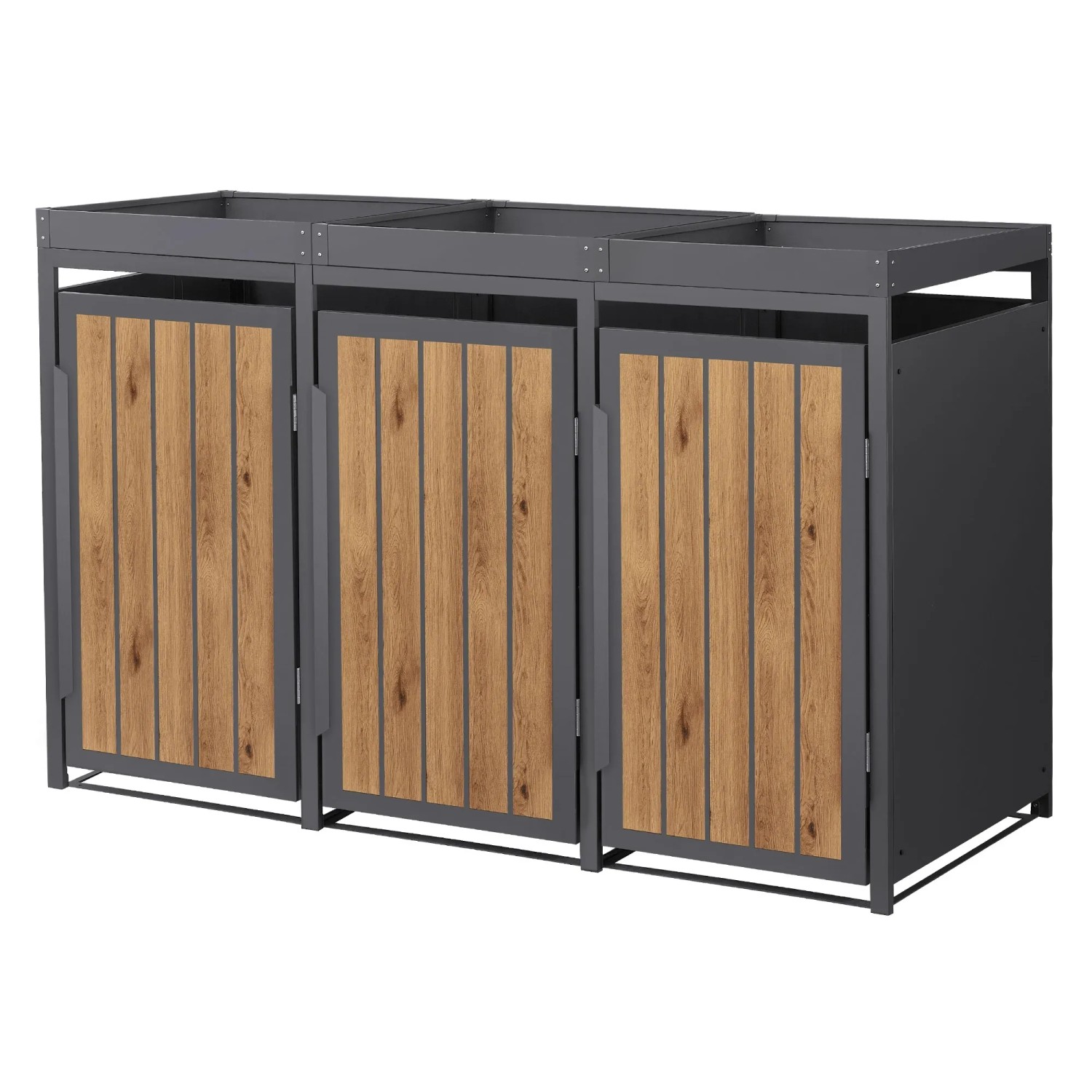ML-Design Mülltonnenbox 3Er mit Pflanzdach 240L Anthrazit-Holzoptik