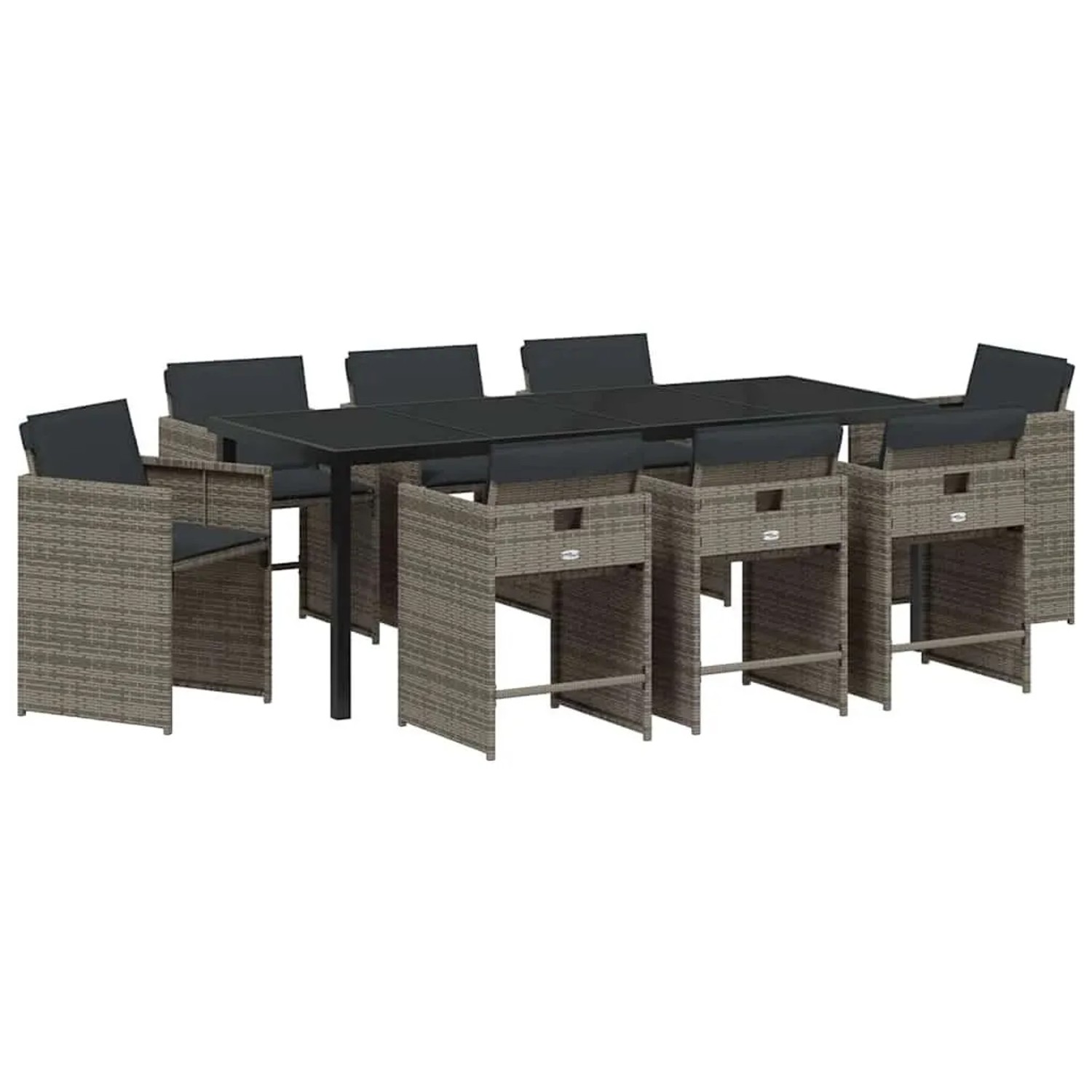 vidaXL Garten Essgruppe 9-Tlg Grau Poly-Rattan 3380696