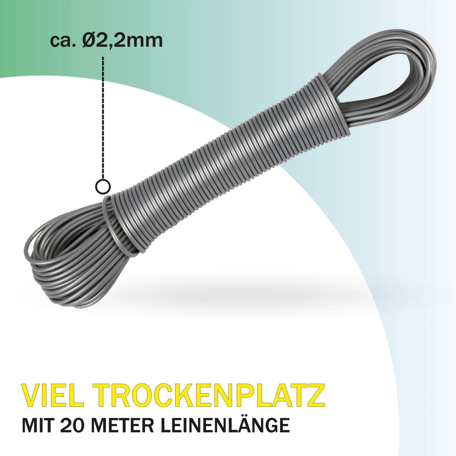 Bestlivings Wäscheleine, 20 m, anthrazit, aufgerollt. Ideal zum Wäsche trocknen.