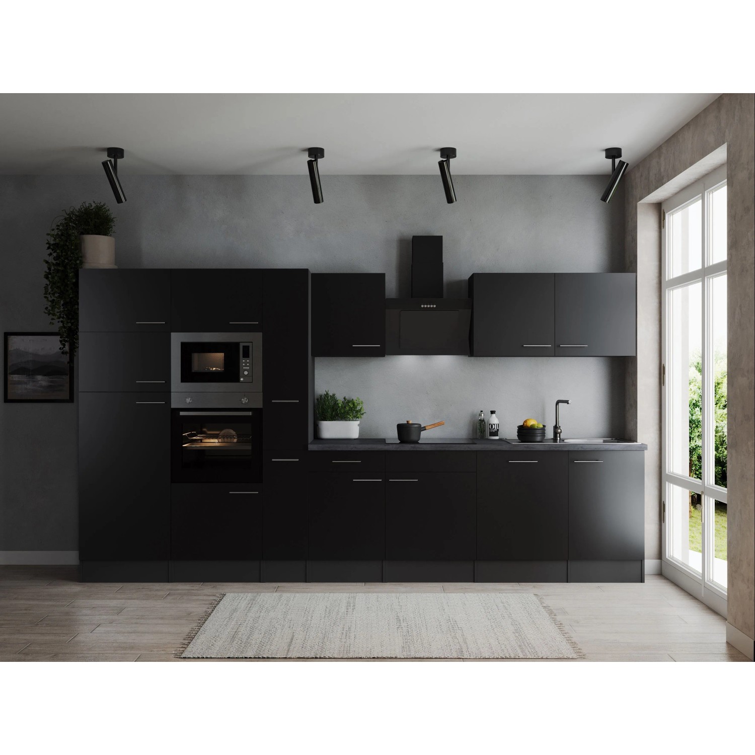 Respekta Küchenzeile Oliver 370 cm Schwarz