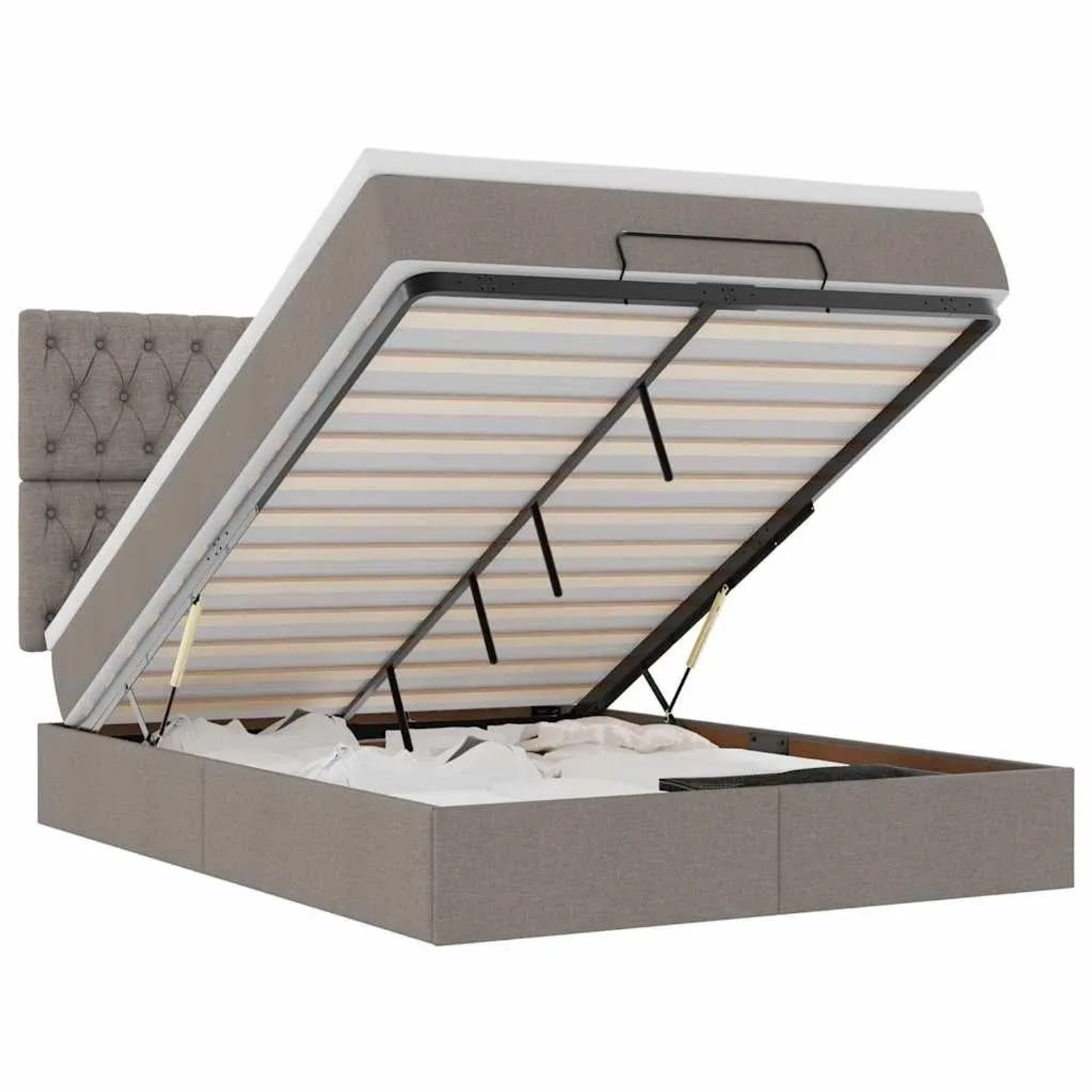 vidaXL Ottoman-Bett mit Matratze & LEDs Taupe 140x200 cm Stoff 3314097