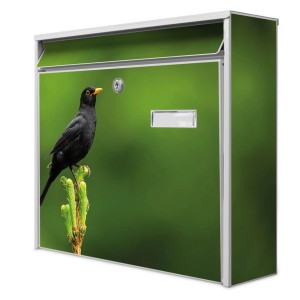 Weißer Banjado Briefkasten mit Vogel-Motiv, inkl. Montagematerial und Schlüsseln.