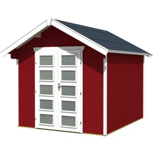 Skan Holz Gartenhaus Hengelo in Schwedenrot mit Doppeltür und Satteldach.