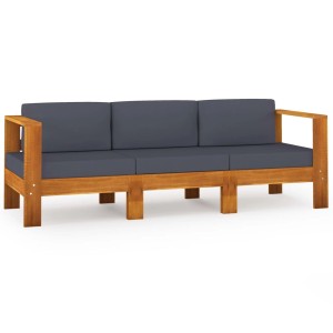 vidaXL 3-Sitzer Gartensofa aus Akazienholz mit dunkelgrauen Auflagen für Garten, Terrasse oder Balkon.