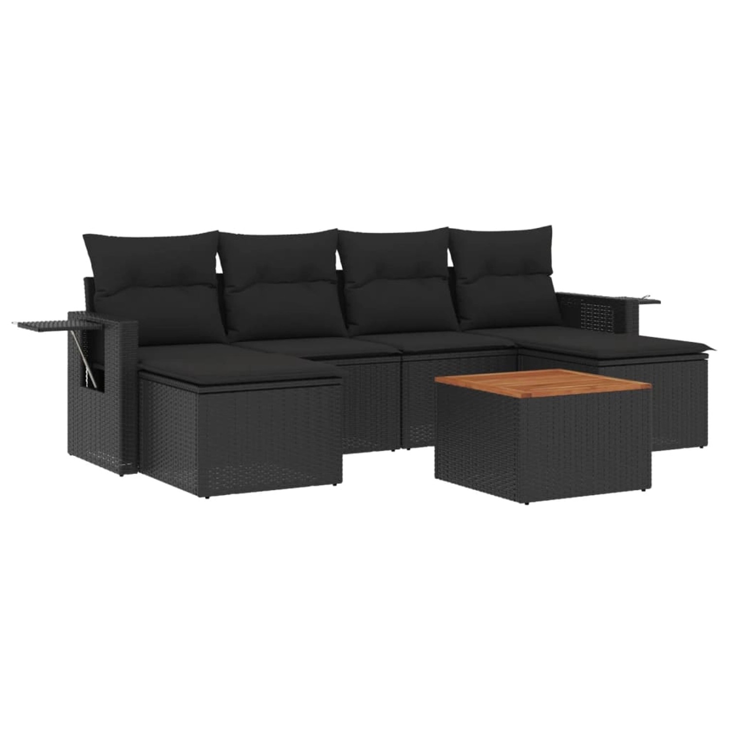 vidaXL 7-Tlg Garten-Sofagarnitur mit Kissen Schwarz Poly Rattan 3257014 günstig online kaufen