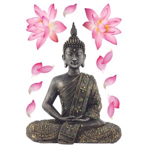 Sanders & Sanders Wandtattoo Budha in Rosa/Braun (42,5x65cm) mit Lotusblüten.