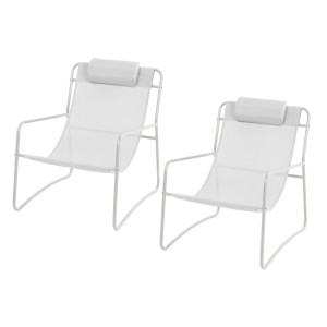 2er Set weiße Svita Sveio Relaxsessel mit Kissen, Gartenstühle für entspannte Stunden im Freien.