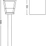 Skizze der Philips Hue Econic LED Wegeleuchte mit Maßen. Schwarze Gartenleuchte für den Außenbereich.