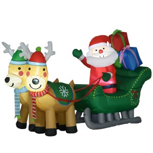 Aufblasbarer Weihnachtsmann mit Rentieren und LED-Licht als Weihnachtsdekoration.
