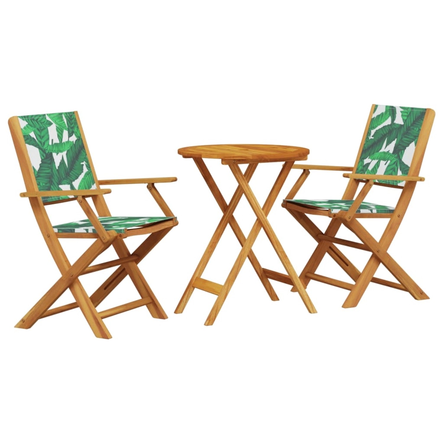 vidaXL 3-tlg Bistro-Set Blattmuster Stoff und Massivholz Modell 5