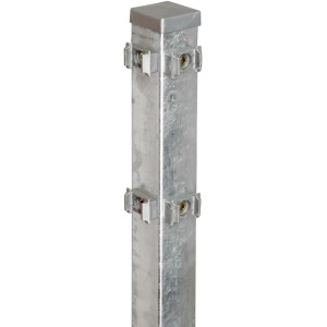Verzinkter Eckpfosten, 200 cm, für Doppelstabmattenzaun mit Kappe und Befestigungen.