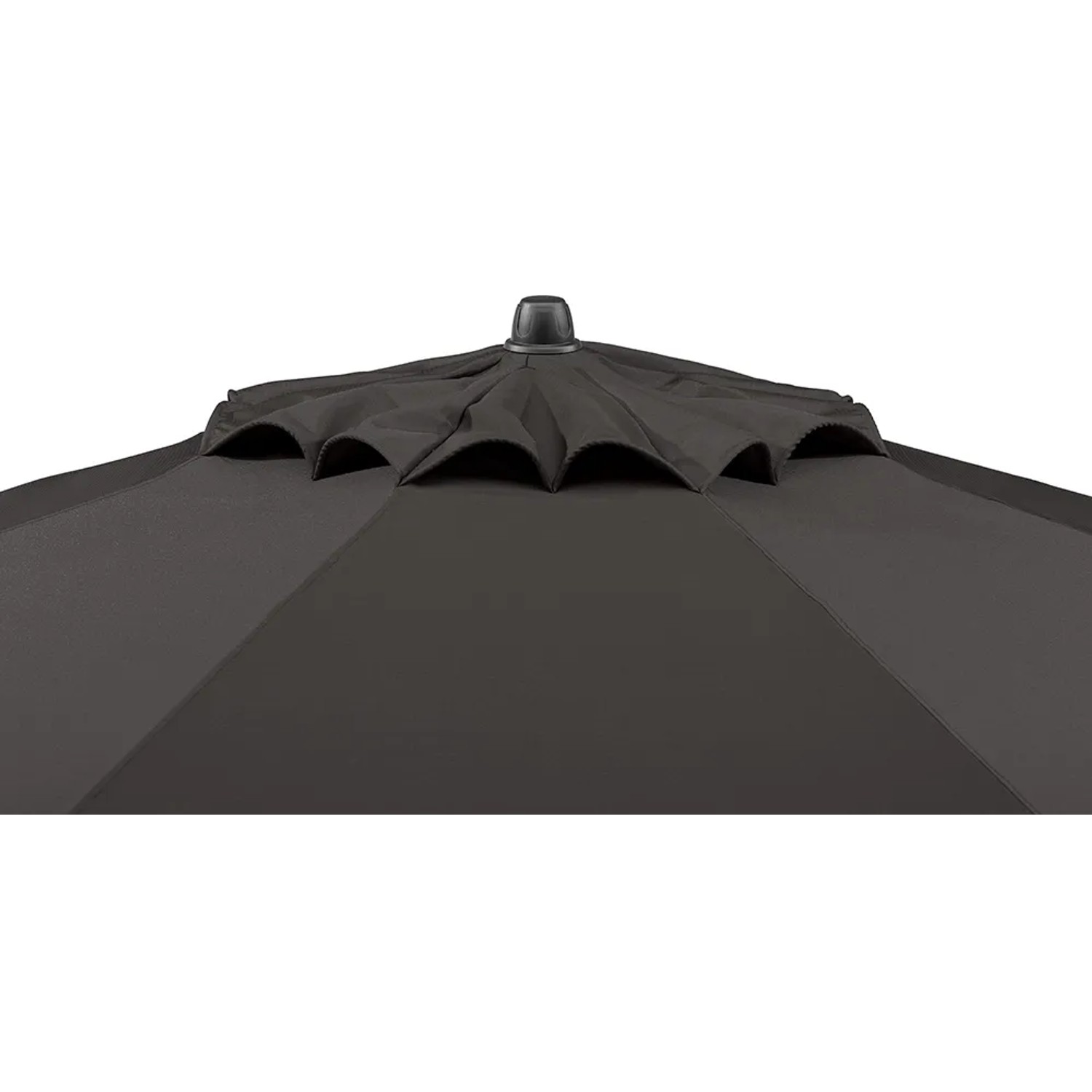 Detailaufnahme des anthrazitfarbenen Schneider Marktschirms Gemini Ø 360 cm mit Kurbelmechanik.