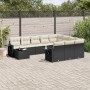 vidaXL Garten-Sofagarnitur, 11-teilig, schwarz, Poly Rattan mit Kissen. Gartenmöbel Set mit Tisch und cremefarbenen Polstern.