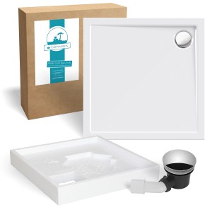 Calmwaters Duschwanne 90x90 cm Set mit Wannenträger und Ablaufgarnitur.