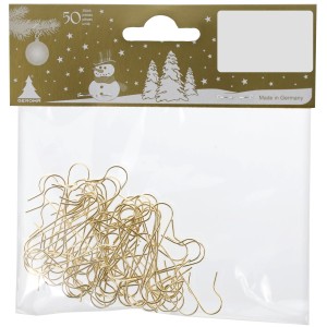 Goldene S-Haken Drahtaufhänger im Beutel für Weihnachtsbaumbehang.