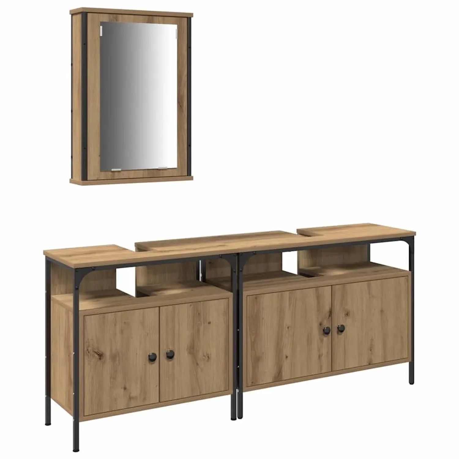 vidaXL Badezimmer Waschbeckenmöbel mit Regal 3 Stk Braun Holzwerkstoff 3334392