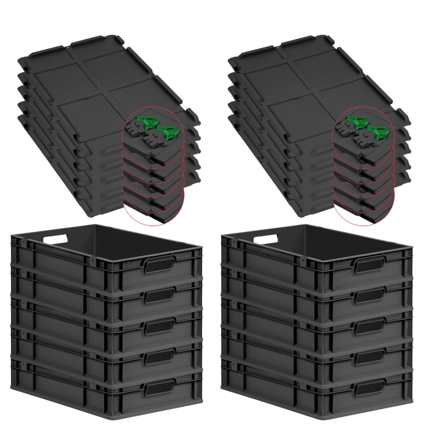 PROREGAL SuperSparSet 10x Eurobox Nextgen Grip Mit Scharnierdeckel Und Grün günstig online kaufen