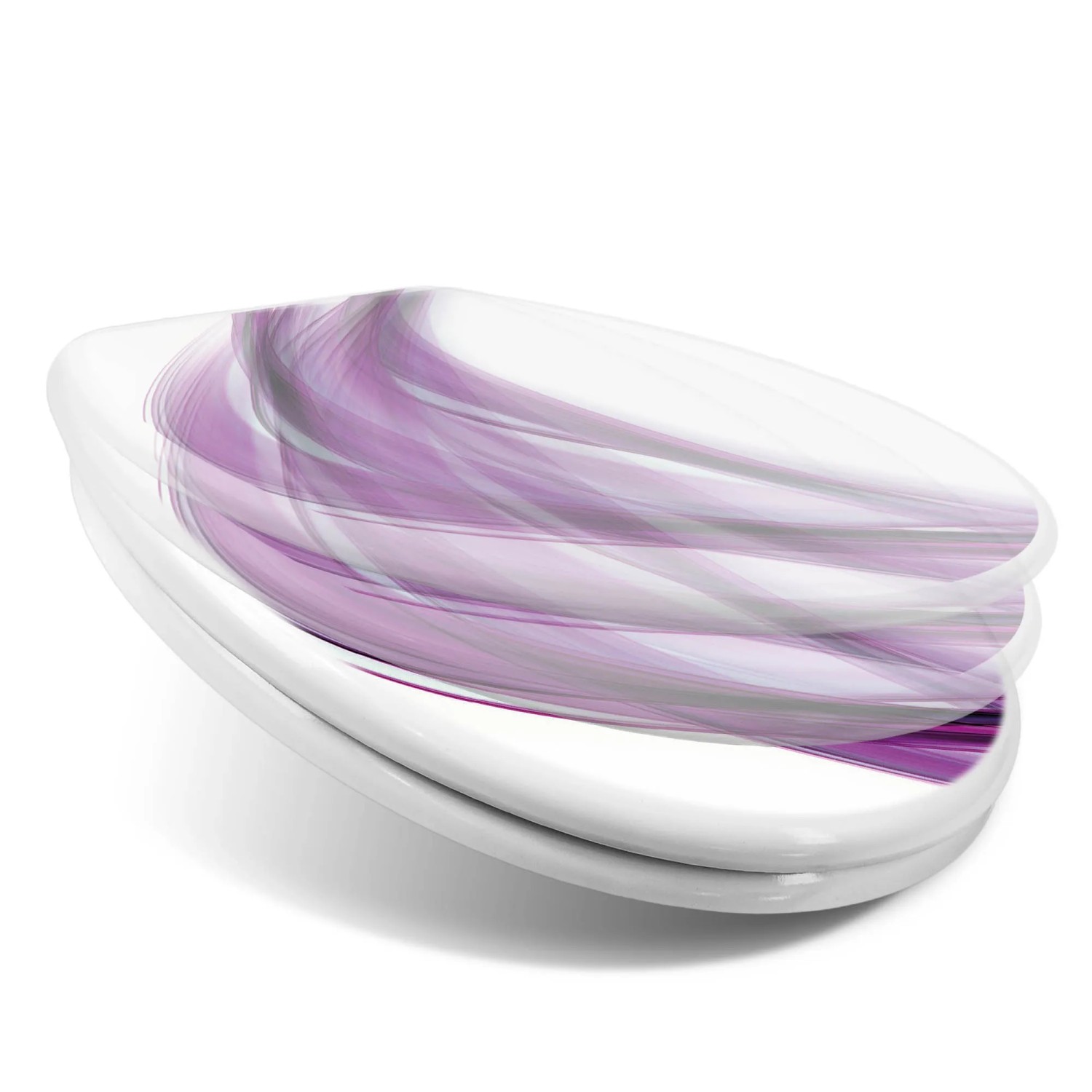 Banjado WC-Sitz mit Absenkautomatik, Motiv Violet Element. Weißer Duroplast Toilettendeckel mit lila Muster.