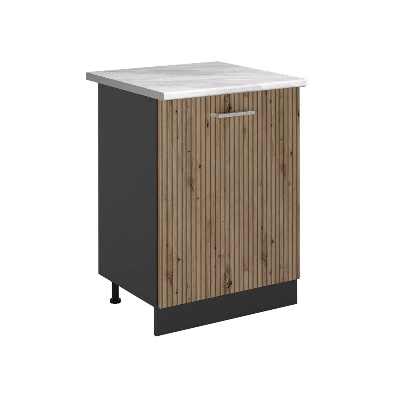 Vicco Küchenunterschrank R-Line Artisan-Eiche/Anthrazit 60 x 82 mit 1 Tür Arbeitsplatte Marmor Art Nr 72025