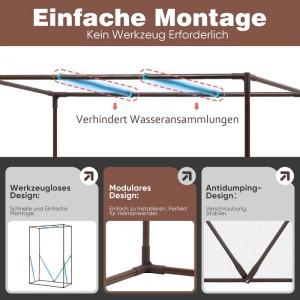 Foliengewächshaus: Einfache, werkzeuglose Montage, modulare Bauweise, stabile Metallrohre, verhindert Wasseransammlungen.